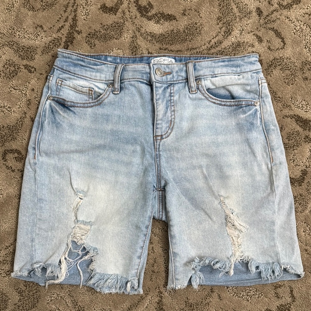 Light Blue Distressed Denim Shorts